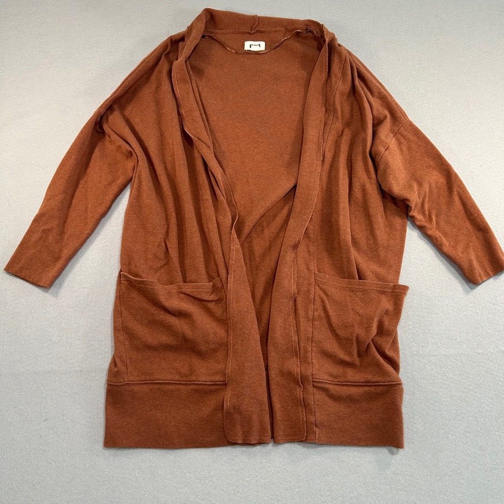 Pact Cardigan Women M/L Rust Organic Cotton Open Front Pocket Sweater